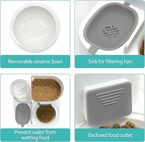 Miniatura 5 de Fhiny Alimentador de gravedad para gatos y dispensador de agua, 2 en 1, bebedero automático para mascotas, juego de cuencos de cerámica