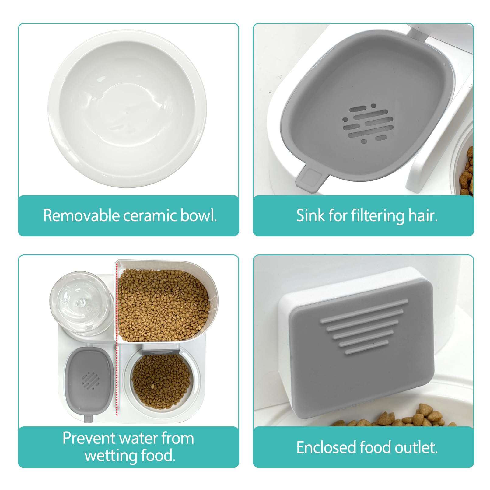 Fhiny Gravity Cat Feeder and Water Dispenser, 2 in 1 Automatic Pet Waterer Detachable Stainless Steel Food Bowls Set Pet Food Storage for Small Dog Puppy Cat Kitten Pet Easy Clean (Grey): Style A Grey-Ceramic Bowl