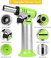 Vista 3 de TBTeek - Soplete de butano, encendedor de cocina de operación con una sola mano y llama ajustable para asar, hornear y soldar