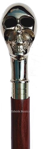 Miniatura 2 de Palo de madera marrón con cabeza de latón con diseño de calavera y cabeza completa, regalo vintage para hombres, regalo para mujeres, 37 pulgadas,
