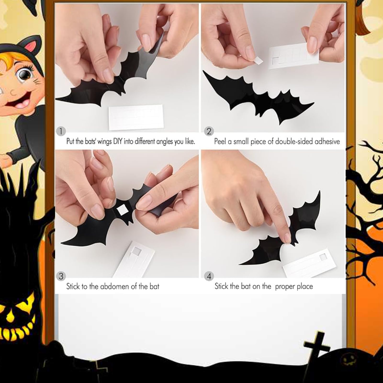 96pcs Halloween Decorations Bats,Black PVC Bats 3D Wall Sticker DIY 3D Halloween Party,Halloween Scary for Home Window Room Scary Halloween Sticker Party Supplies - Image 3