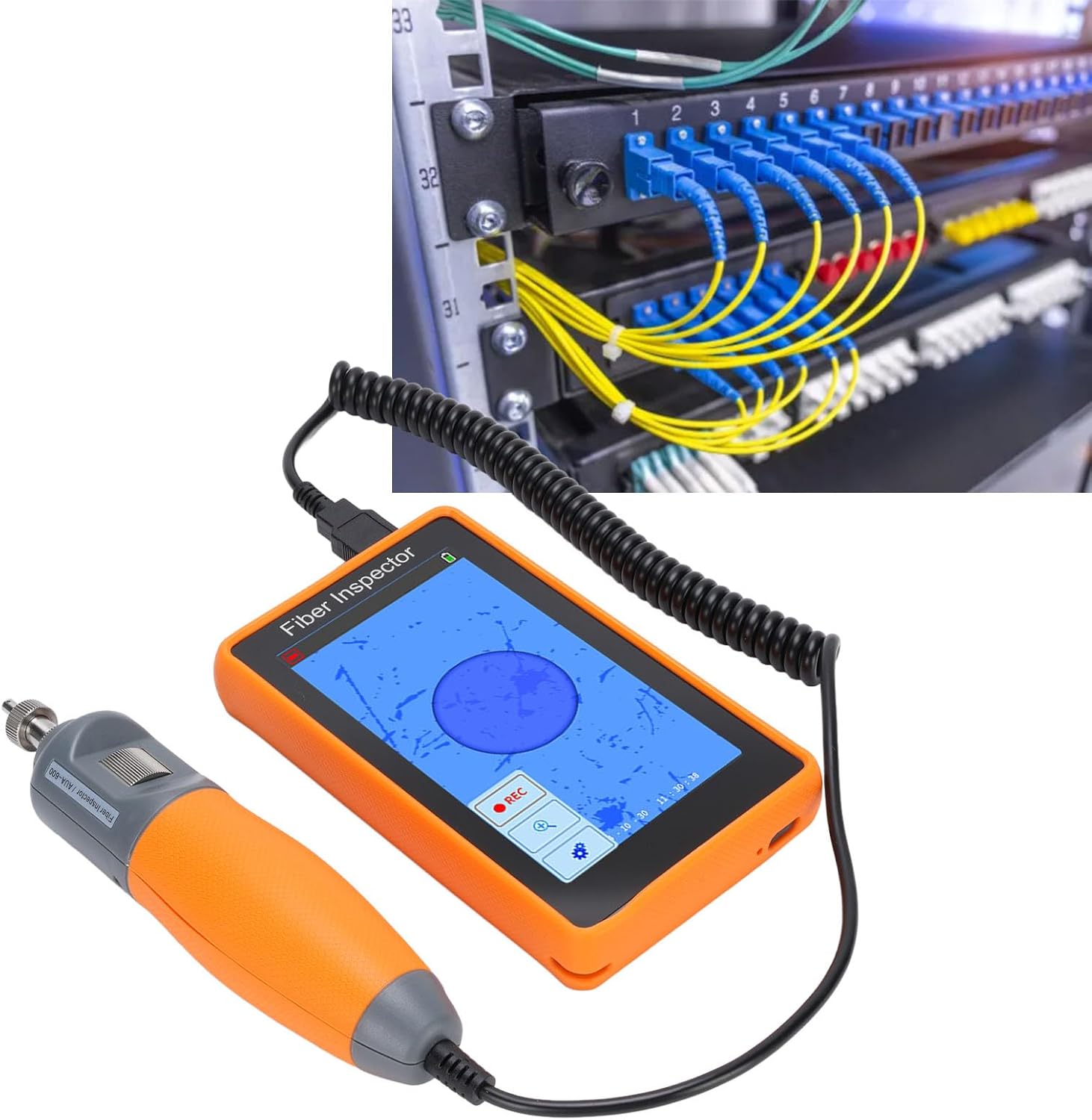 Fafeicy Fiber Optic End Face Inspector, 5 Inch LCD Display 400X Magnification with Real Time Video Recording for SC FC ST LC Connectors Cleaning Kit