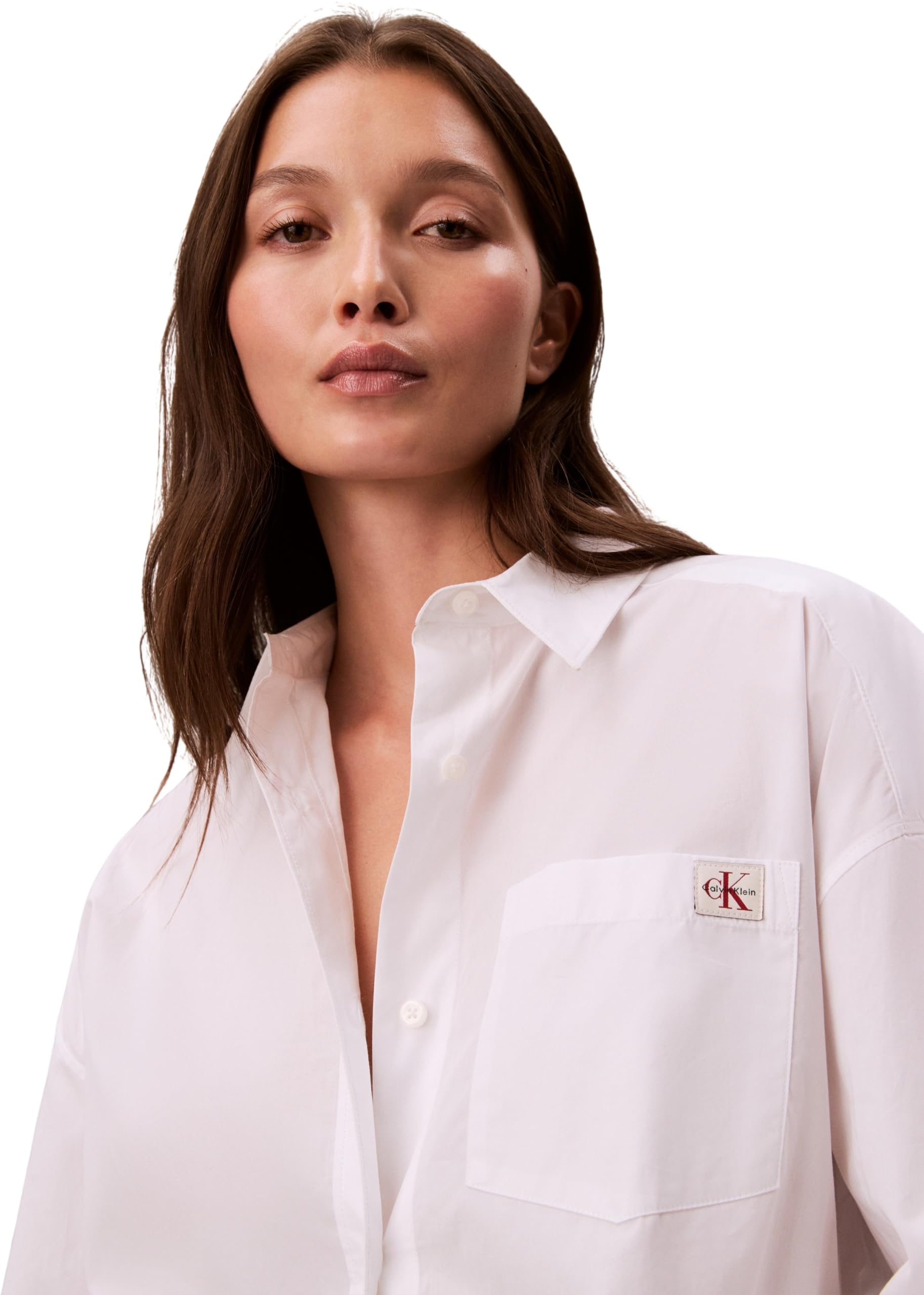 Calvin Klein Damen Cotton Poplin Cropped Shirt Wove Lv047f148g Andere Hemden