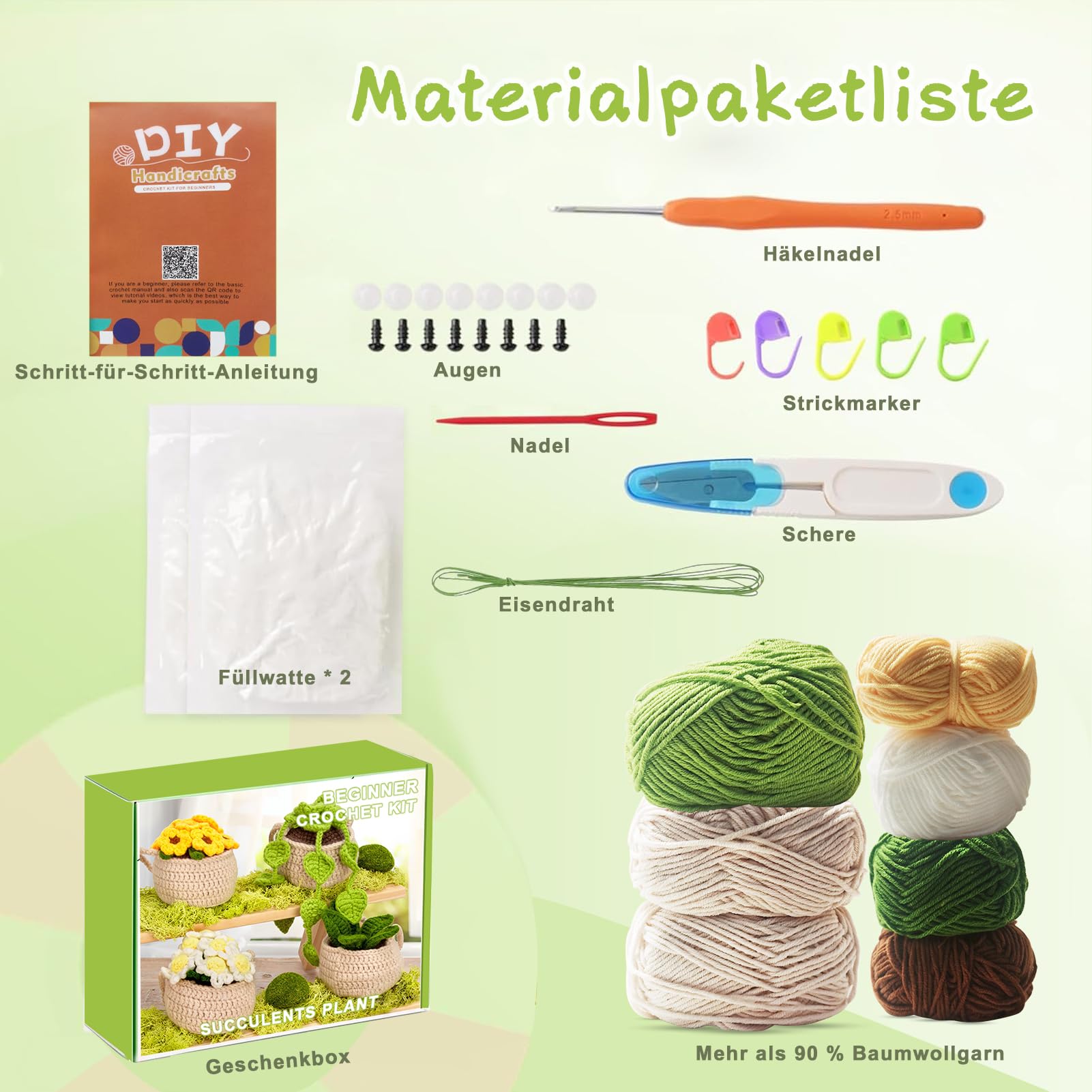 LYKTRIX Set uncinetto per principianti, 4 pezzi per piante in vaso da appendere, kit di avviato con video tutorial, regali per mamme, amiche e amanti