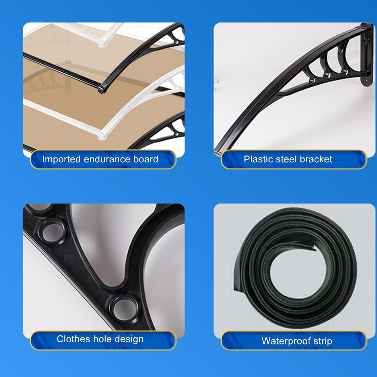 Window Awnings Exterior，Door Patio Canopyfront Door Awning Polycarbonate，Protection Hollow Sheet for Front Back Door Porch，Waterproof Sun Shade(Marron, 60x77cm/23.6 x30.3in)