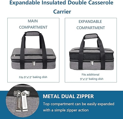 Miniatura 3 de QEES Cazuela portadora aislada, contenedor de alimentos portátil, impermeable, gris