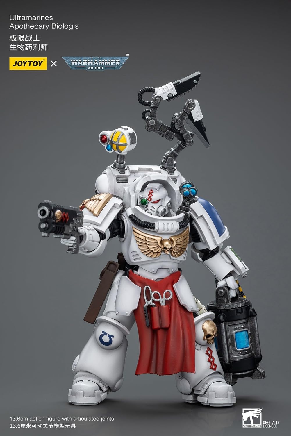 JOYTOY Warhammer 40k 1/18 Scale Action Figure Ultramarines Apothecary Biologis, 20+Articulated Joints, Brilliant Paintwork,Movability, Various Accessories,for Collection & Display