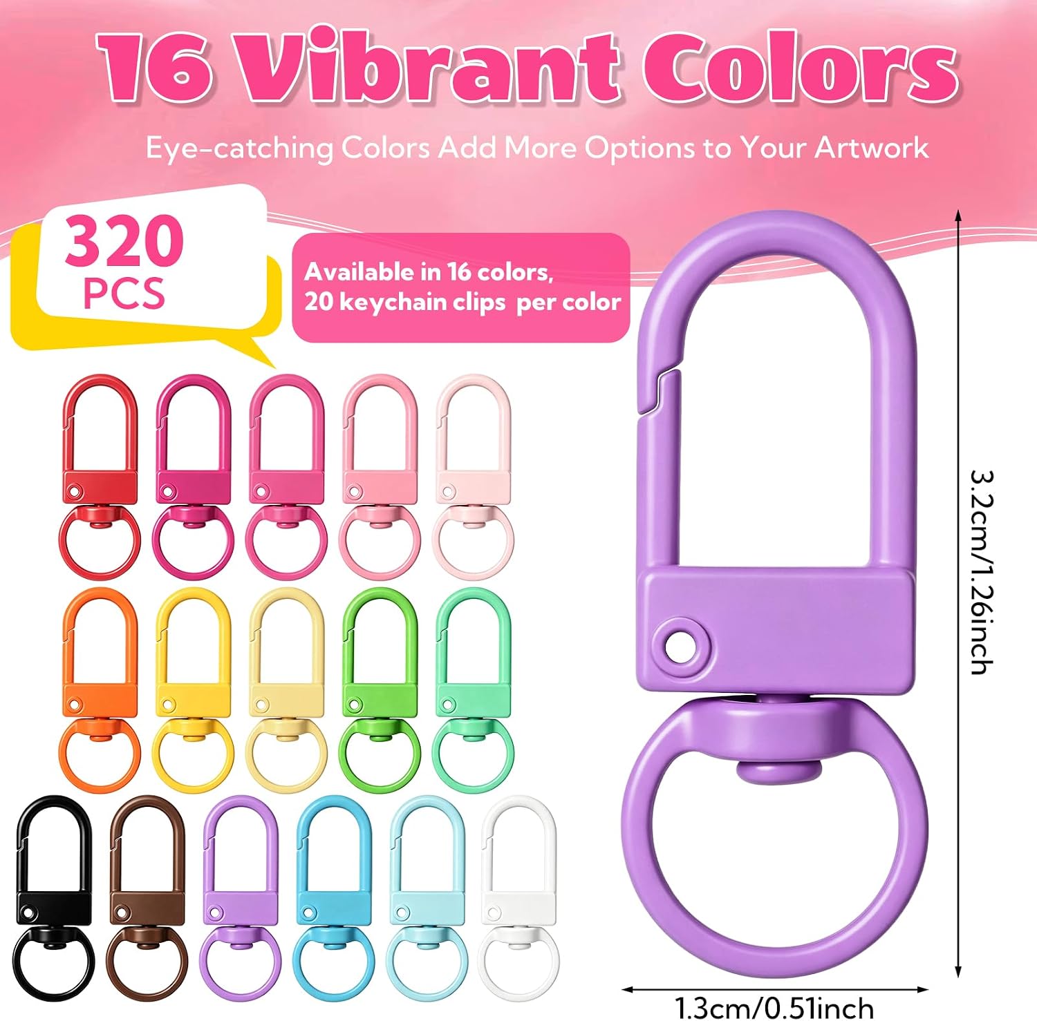 320Pcs DIY Keychain Clips Bulk Lobster Claw Clasps for Keychains Bag Charm Clip Swivel Snap Hooks for Purses Craft DIY Key Chain Making Supplies