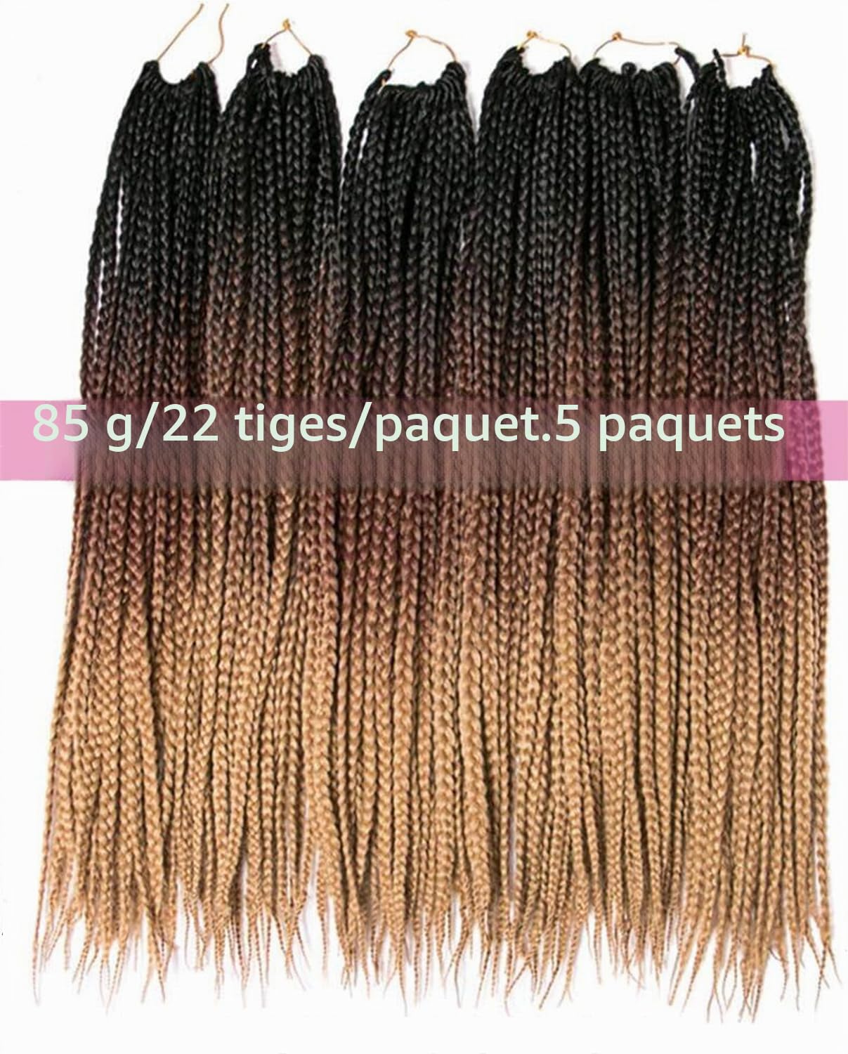 Box Braids Crochet Hair 20 pouces 6 Packs 3X Extensions de cheveux de tressage synthétique Crochet Braids Hair 22 Strands/pack (T1B/30/27#, 20 inch)