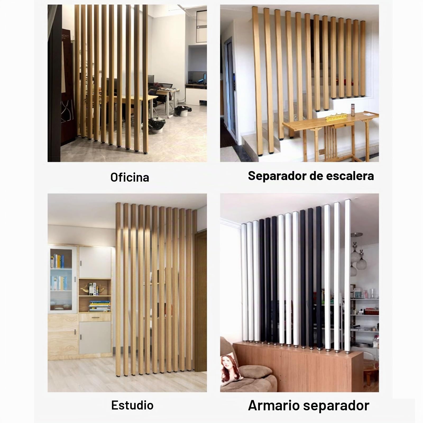 Partición de Pared,Separador de ambientes De Suelo a Techo Lamas, Pantalla de privacidad de Listones Independientes para Oficina, Restaurante y decoración del hogar(9root,105cm/41.3in/3.44ft)