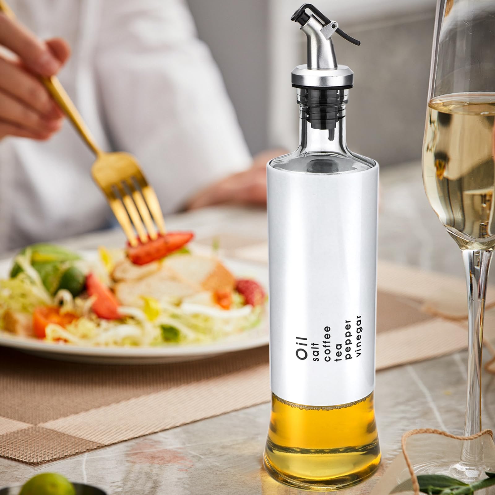 Set di 2 dispenser per olio d'oliva e aceto, in vetro, da 500 ml, per cucina (set da 2 bianco)