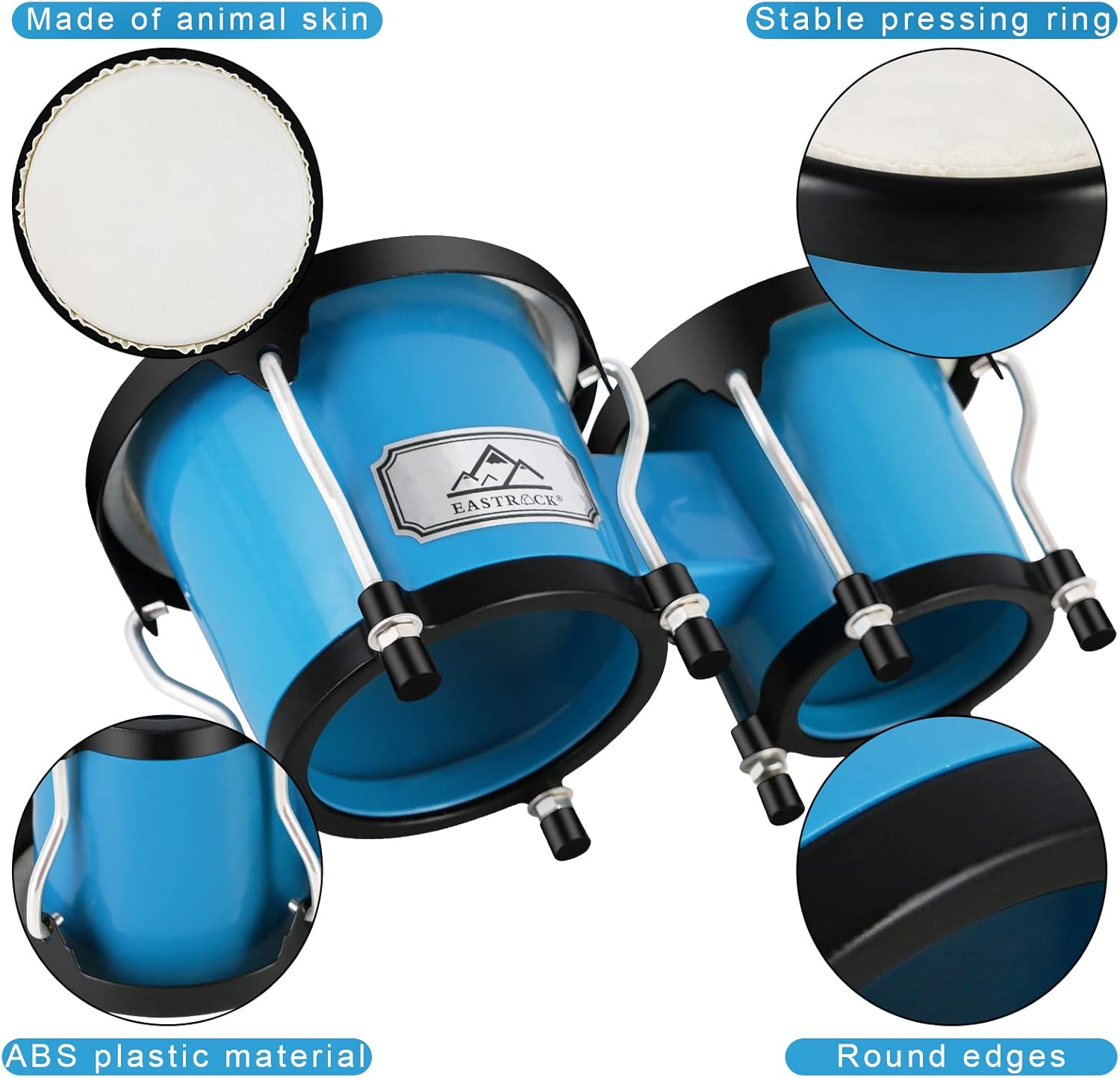 EastRock Bongo Drum 4” and 5” Set for Adults,Percussion Bongos Drum With Tuning Wrench (Blue)