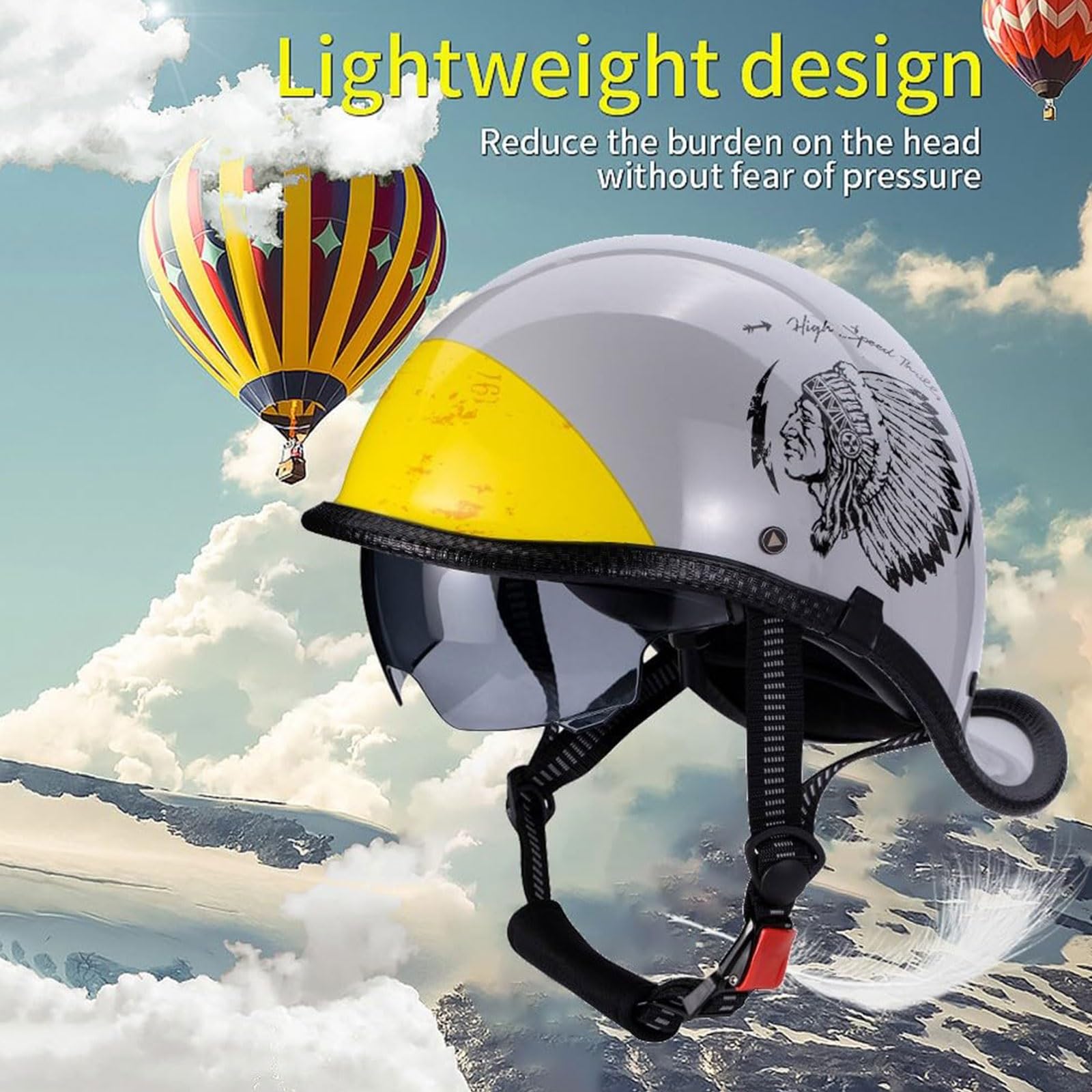 Kask motocyklowy z daszkiem, kaski motocyklowe z otwartą twarzą z ukrytą osłoną przeciwsłoneczną DOT zatwierdzony kask półskorupowy w stylu niemieckim do skutera Chopper ( Color : N , Size : L=58-60cm