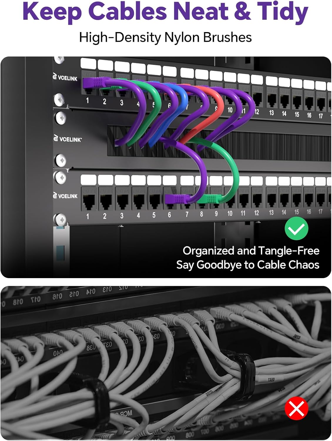 VCE Brush Wall Plate 2-Pack with 1U Brush Panel Cabon Steel 2-Pack, Black