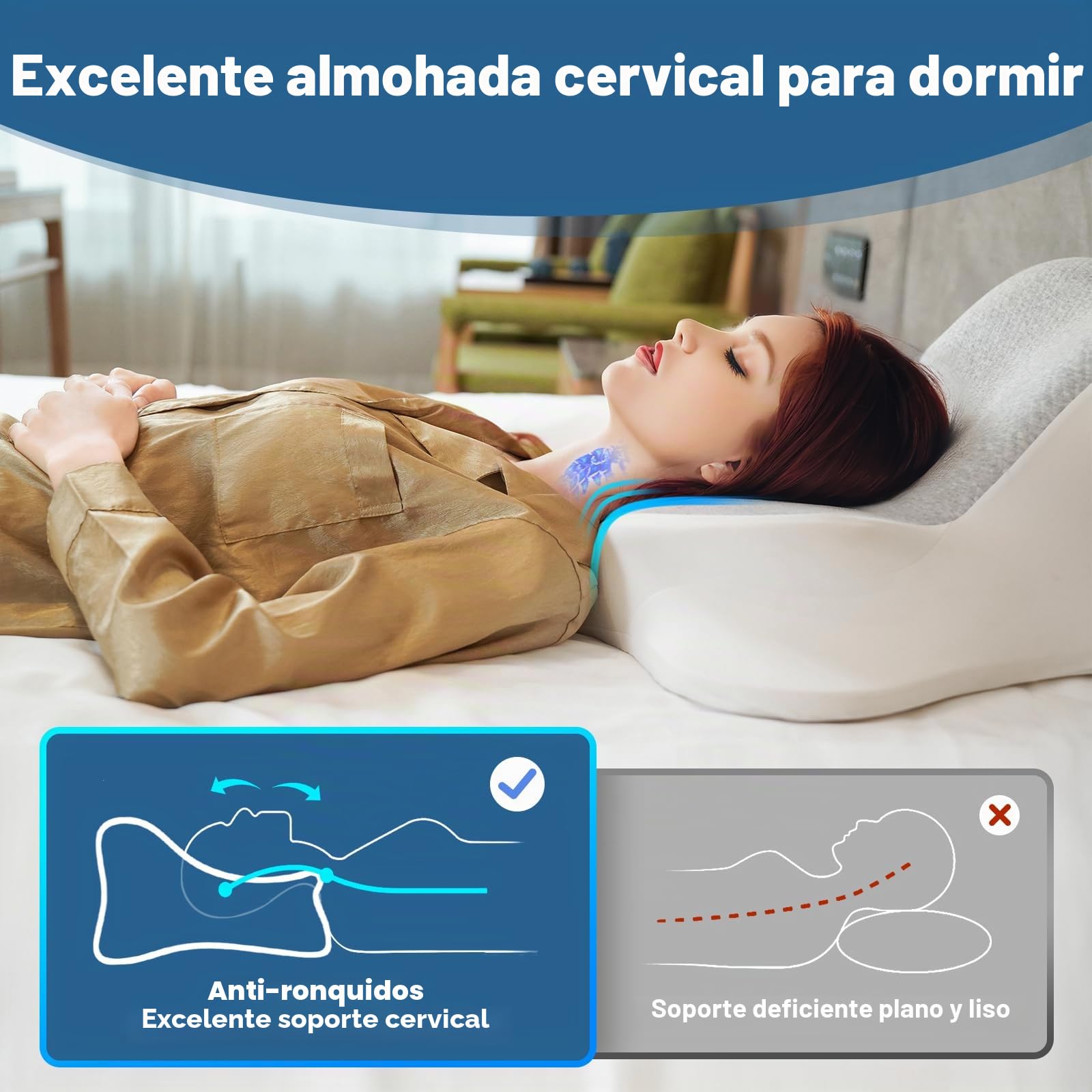 Almohada cervical, almohada de espuma viscoelástica, almohada ortopédica, almohada ergonómica, adecuada para dormir de lado, de espalda y boca abajo (gris)