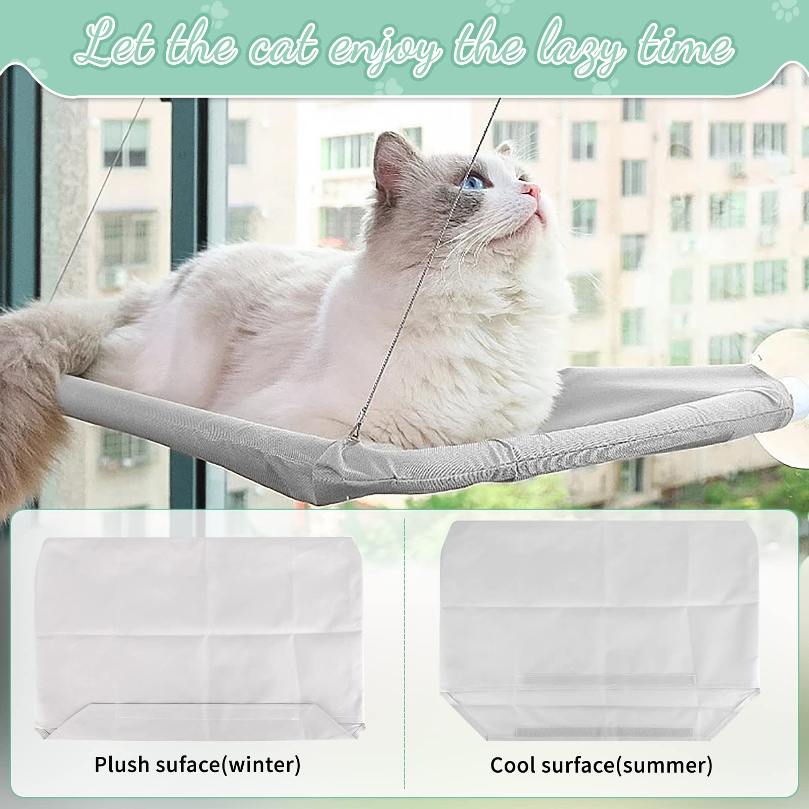 Hamaca de Ventana para Gato, Cama Colgante de Interior Reclinable para Gatos de Hasta 25kg, Grande para Siesta y Tomar el Sol