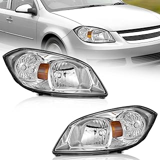 Halogen Headlights Assembly For 2005 2006 2007 2008 2009 2010 Chevy Cobalt Headlight Assembly Pair Replacement For 05-06 Pontiac Pursuit / 07-09 Pontiac G5 Chrome Housing Amber Reflector Set