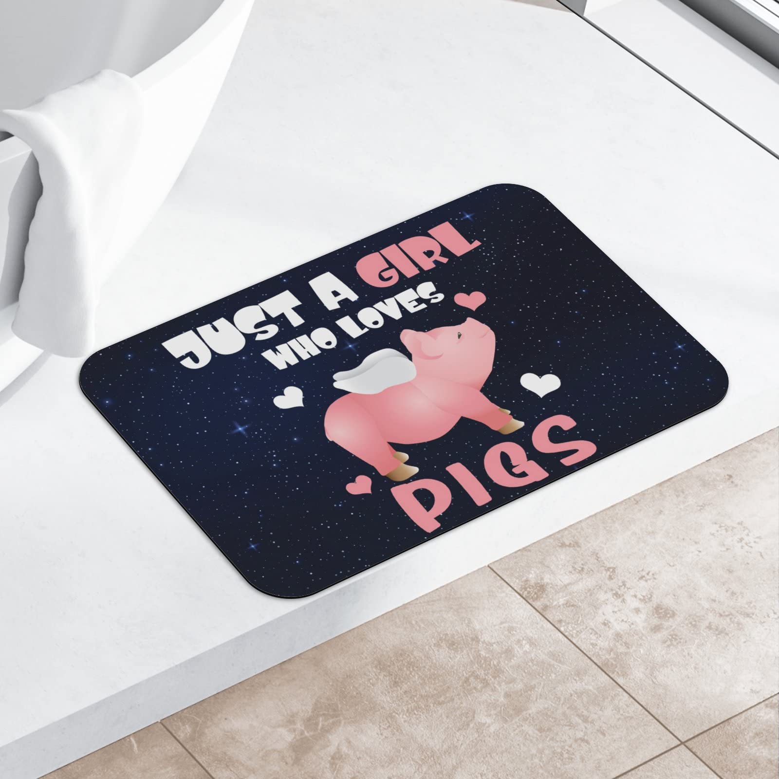 CUSPCOD Pig Bathroom Rugs, 16"x24" Bath Mat Non Slip, Quick Dry, Comfy, Washable Bathtub Mat for Bath, Shower, Tub, Door Mat