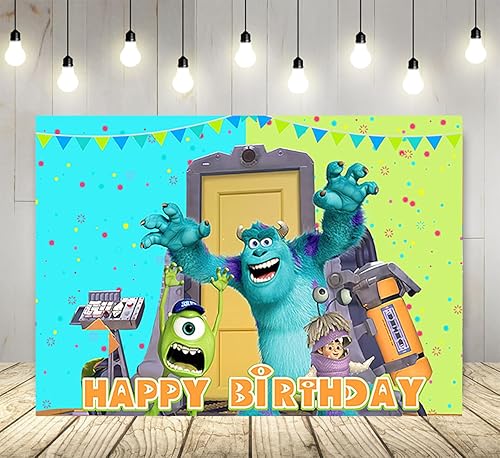 Telón de fondo verde de Monster Inc para suministros de fiesta de cumpleaños, 5 x 3 pies Monster Inc Boo Theme Baby Shower Banner para fiesta de