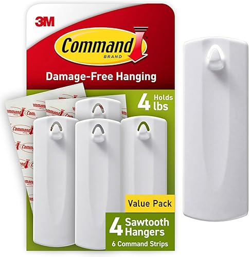 Command - Colgadores de cuadros de dientes de sierra, 4 colgadores de marco y 8 tiras Command, marcos de dientes de sierra para colgar sin daños,