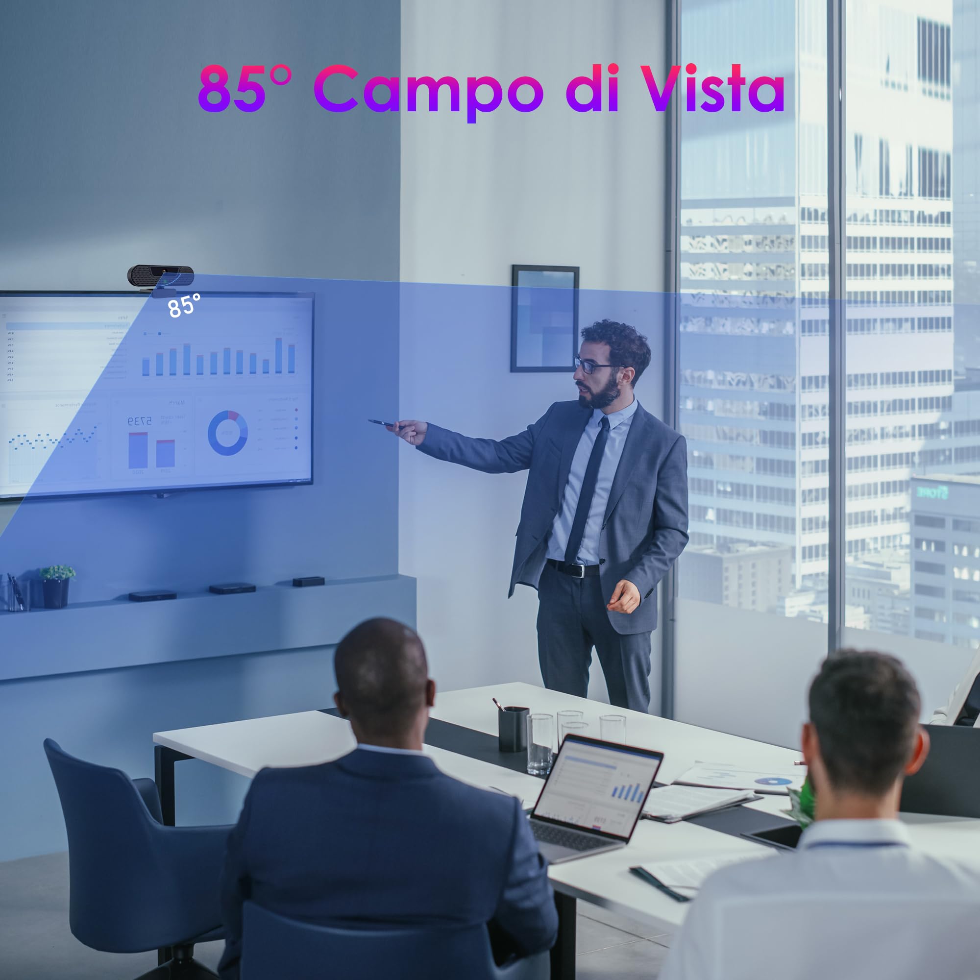 W8GS 4K Webcam, Ultra HD Webcam PC con 4 Microfono, Autofocus, Riduzione del Rumore, 85°View, Plug&Play, Protezione dei Dati, per Conferenze, Videochiamata, Streaming, Mac OS/Windows/Linux