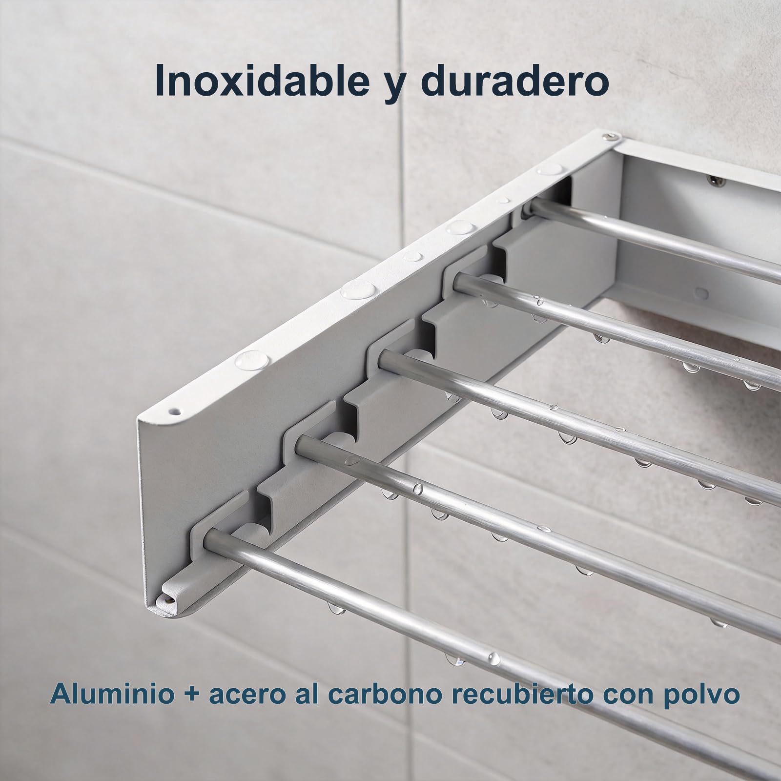 FUSHITON Tendedero de Pared Plegable 5 Barras, Soporte de Toallas Plegable de Aluminio + Acero al Carbono Recubierto de Polvo, Ahorro de Espacio para Baño y Balcón, MAX 10 kg, Blanco