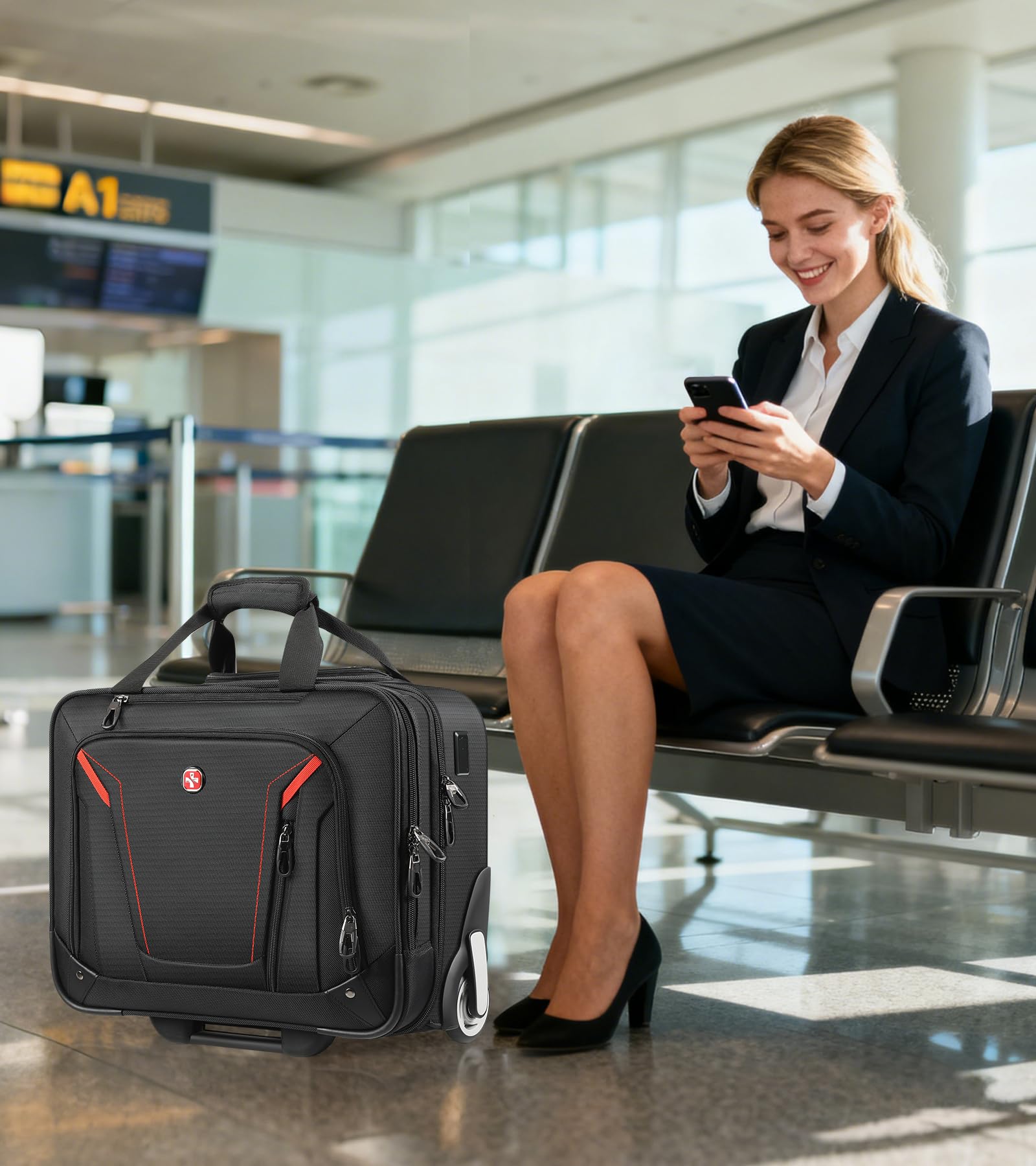 star cloud Pilotenkoffer mit Rollen, Laptop Trolley mit Rollen 46×36×20 cm, wasserabweisender Business Trolley, Aktentasche mit Rollen Handgepäck für Geschäftsreisen Herren & Damen