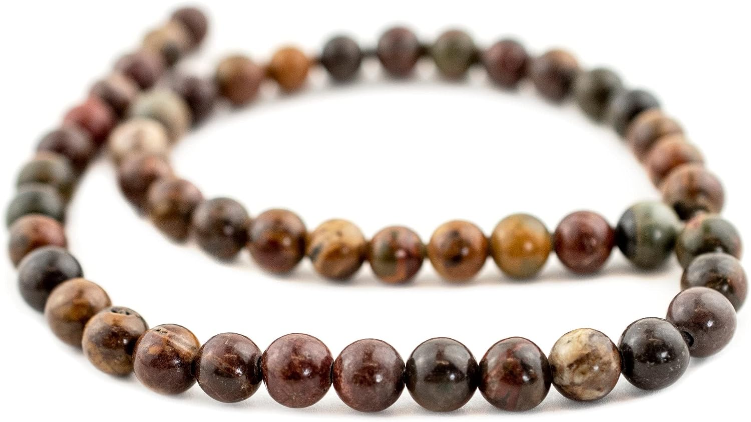 The Bead Chest Dark Round Creek Jasper Beads 8mm, Large Hole Multicolor Gemstone 15 Inch Strand