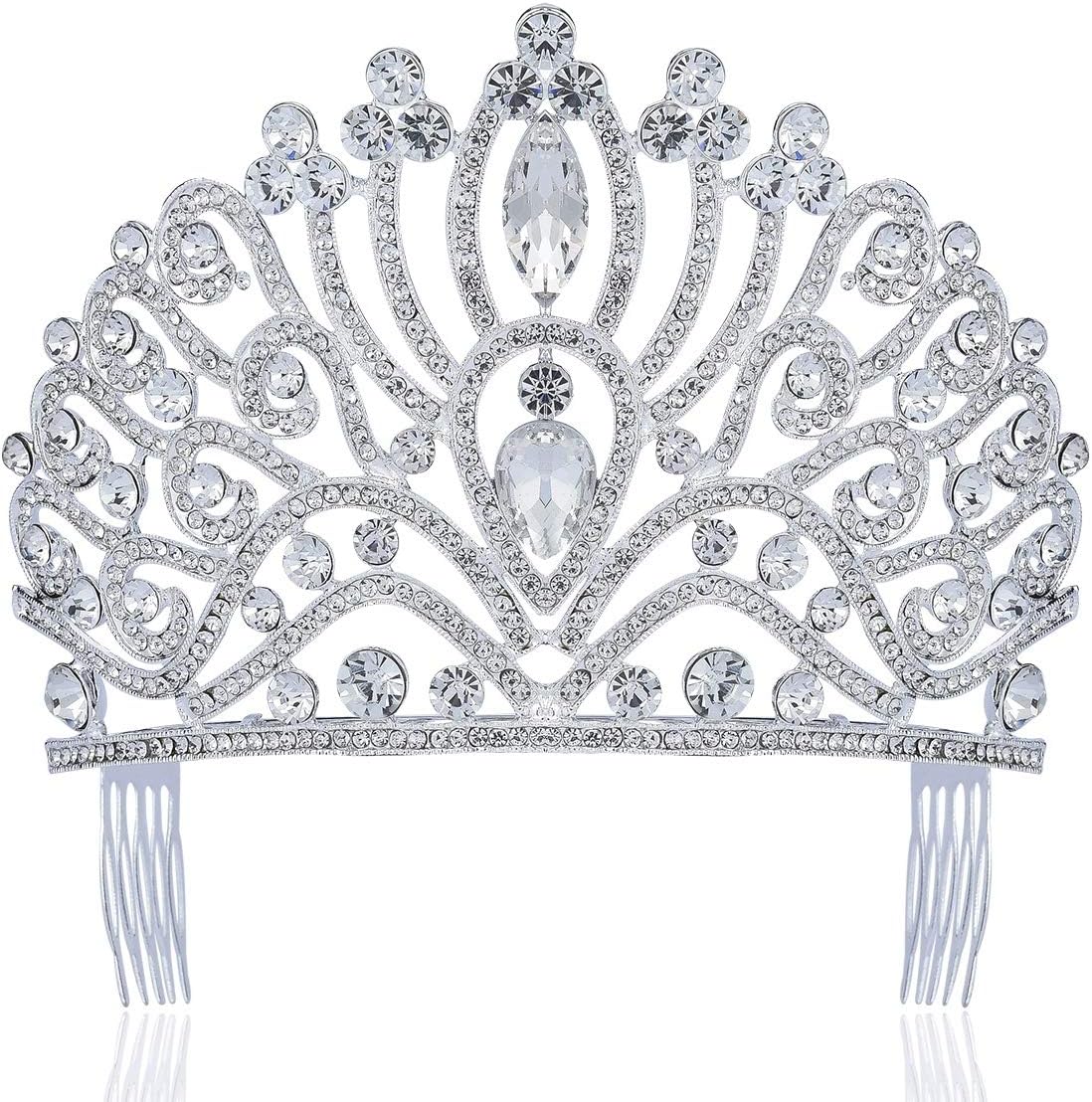 TWINKLING CLEAR WHITE AUSTRIAN CRYSTAL RHINESTONE TIARA CROWN WITH HAIR SIDE COMBS HAIR JEWELRY BRIDAL PRINCESS QUEEN COSTUME WEDDING PAGEANT T995