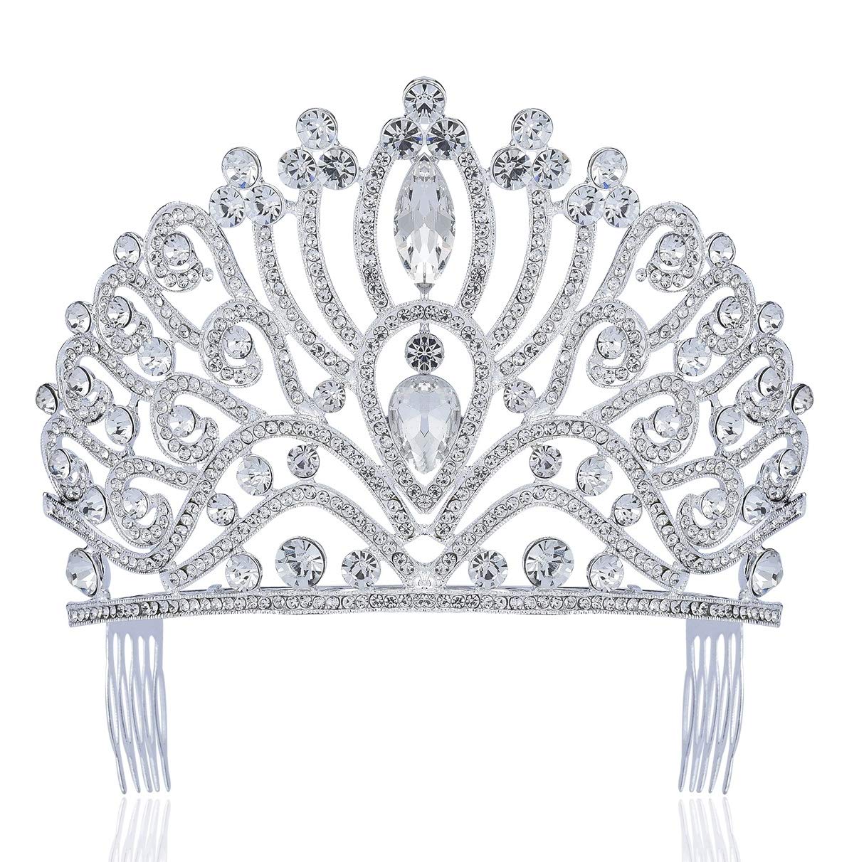 TWINKLING CLEAR WHITE AUSTRIAN CRYSTAL RHINESTONE TIARA CROWN WITH HAIR SIDE COMBS HAIR JEWELRY BRIDAL PRINCESS QUEEN COSTUME WEDDING PAGEANT T995
