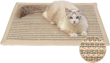 FUKUMARU Cat Scratching Mat, Natural Cat Scratching Boards, Sisal Scratching Mat, Durable Cat Furniture, Doormat Sisal Mat, Scratching Pads for Cats, 60 x 40 cm, Cream (Fabric Stitched Edges)