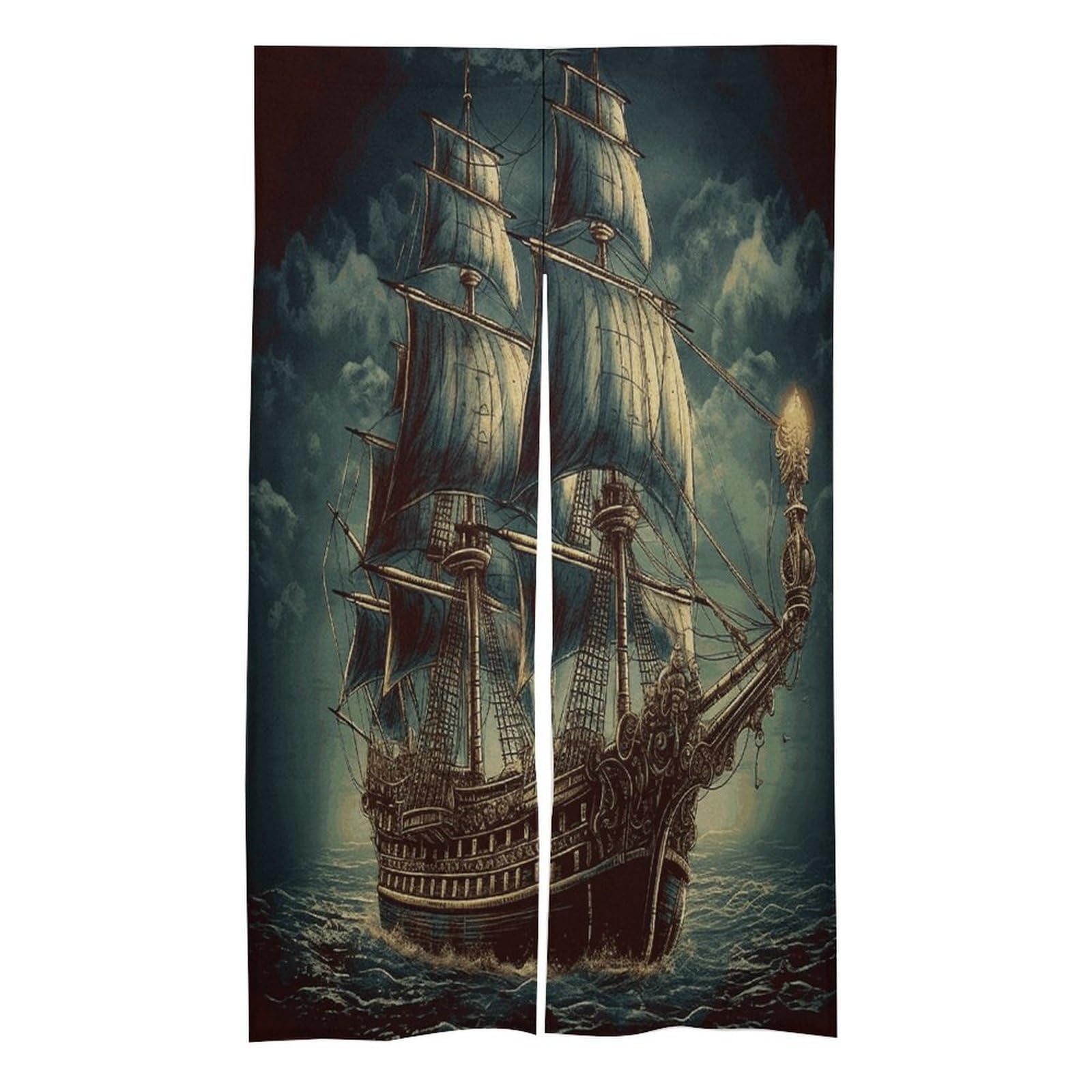 VstaDank Nautical Vintage Sailing Pirate Ship Noren Doorway Curtain Printed Window Treatment Door Tapestry Chinese Traditional Doorway Curtain Long Type Door Tapestry for Home Decoration