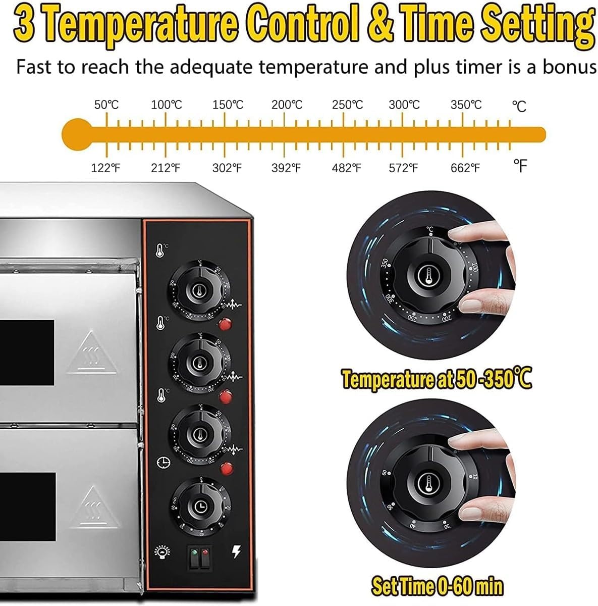 Commercial Pizza Oven, 16" Countertop Electric Pizza Oven Indoor, Stainless Steel Pizza Maker with Pizza Stone and Timer, for Hotel Restaurant Home Baked(Double Layer)