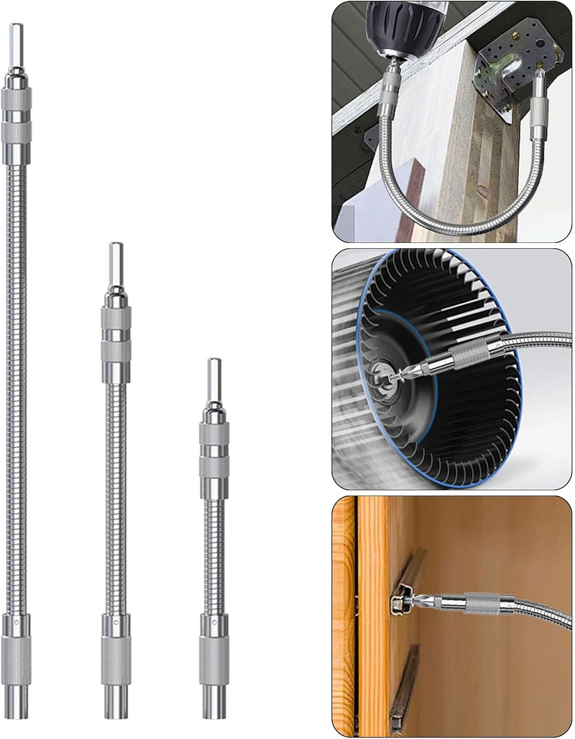 3Piece Flexible Drill Extension Shaft Kits for Tight Space 15/20 / 30cm Length Drill Bit Holders with 1/4" Hexagonal Shank Flexible Shaft Extension for Drill