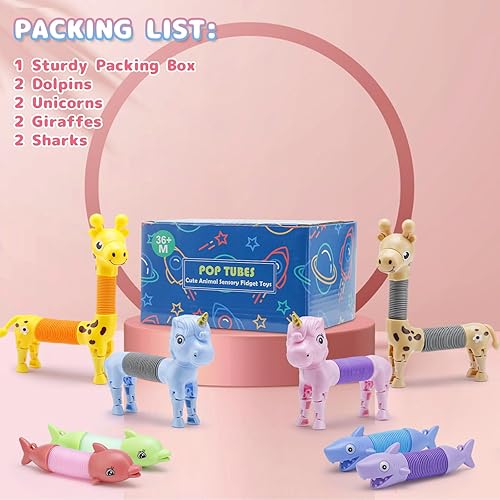 Miniatura 7 de Paquete de 8 tubos de animales para reventar, juguetes sensoriales para juegos sensoriales, recuerdos de fiesta para niños, bolsas de regalo, caja
