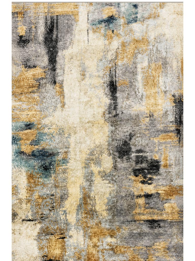 Tappeto Salotto Moderno Astratto Beige, Grigio, Oro e Nero, Lavabile in Lavatrice e Antiscivolo TPR, Pelo Corto Morbido per Soggiorno e Camera da Letto (200 x 300 cm)