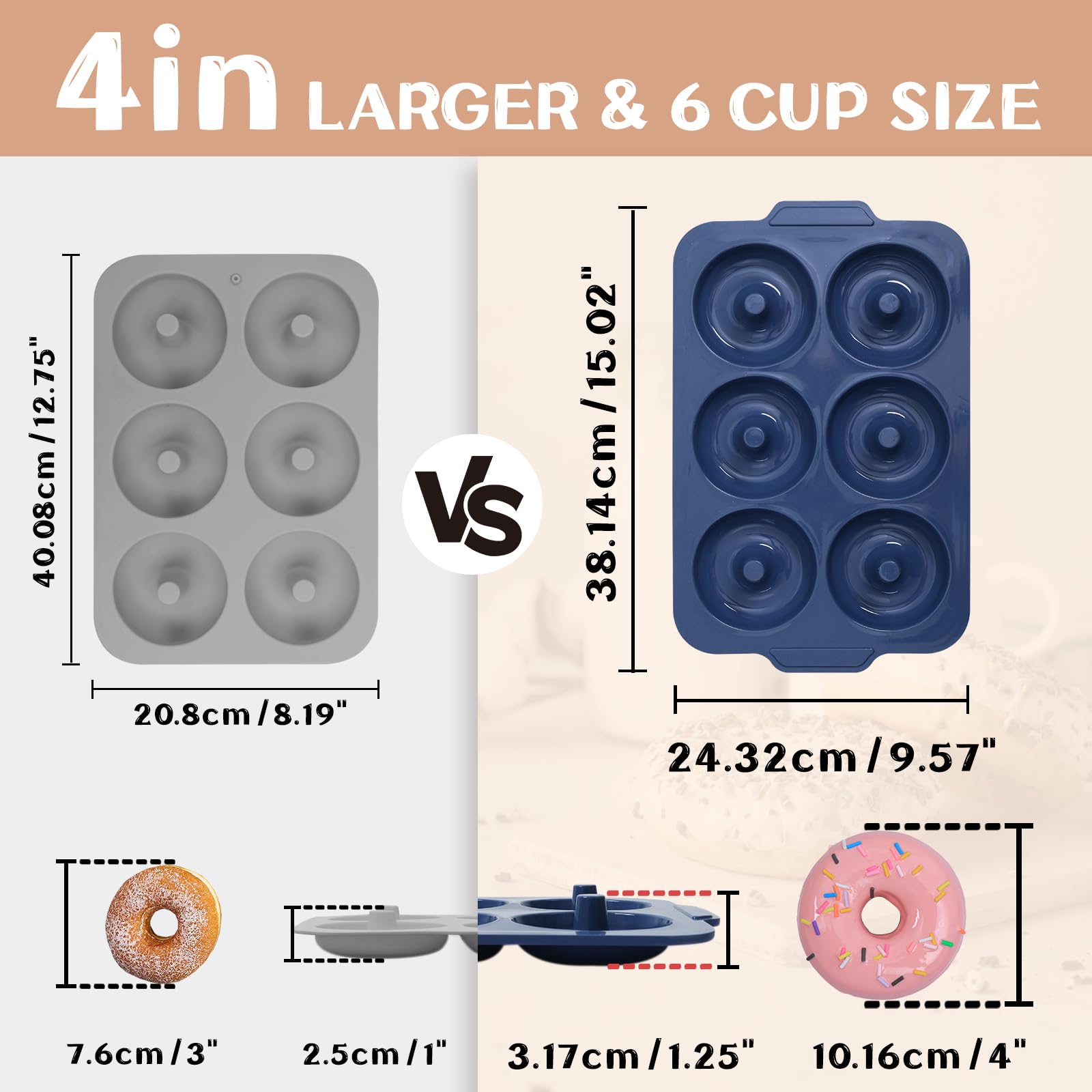 Molde de donas de silicona antiadherente: Sartén para donas de 4 pulgadas con marco de metal - Moldes de silicona para hornear donas de proteína vegana glaseadas sin gluten Bagel - para horno de 2