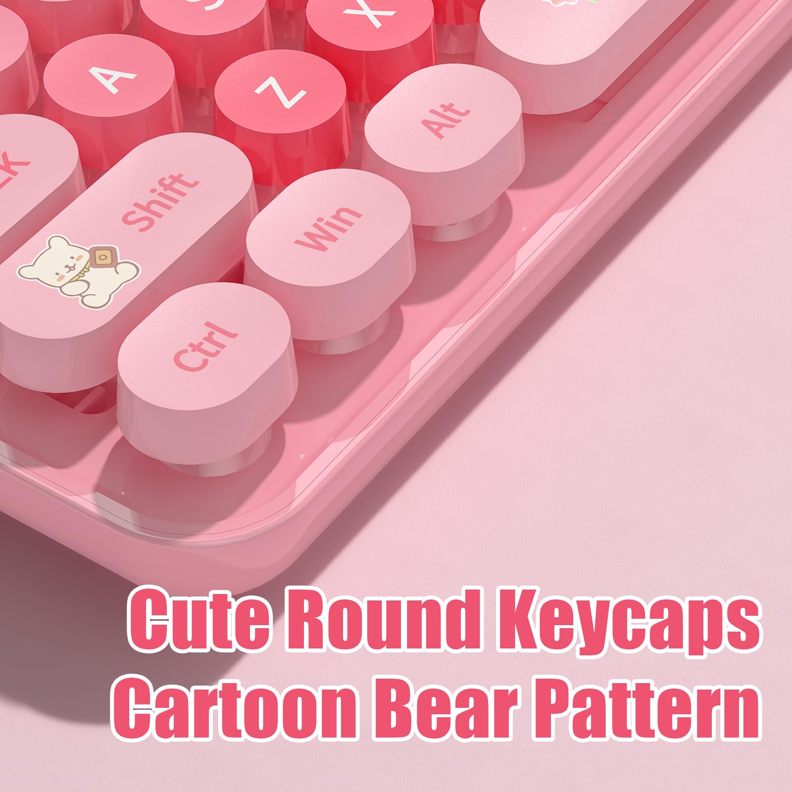 Cute Baby Bear Set Tastiera E Mouse Wireless | 85 Tasti Rotondi Colorati | 2,4G Con Ricevitore Unico | Rosa - 6
