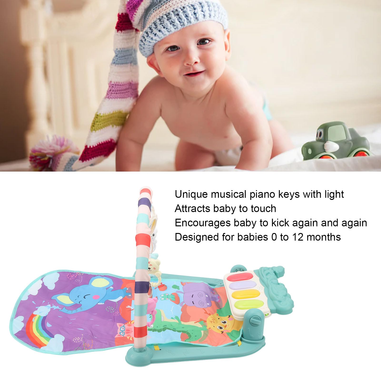 Baby Kick Piano Soft 5 giocattoli pendenti Tappetino da palestra musicale portatile per bambini con luce da 0 a 12 mesi