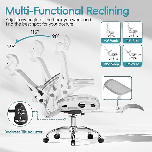 Miniatura 3 de Alllion Silla de Oficina Ergonómica de Malla, Silla de Escritorio para el Hogar Cómoda de Respaldo Alto con Soporte Lumbar Ajustable, Reposacabezas