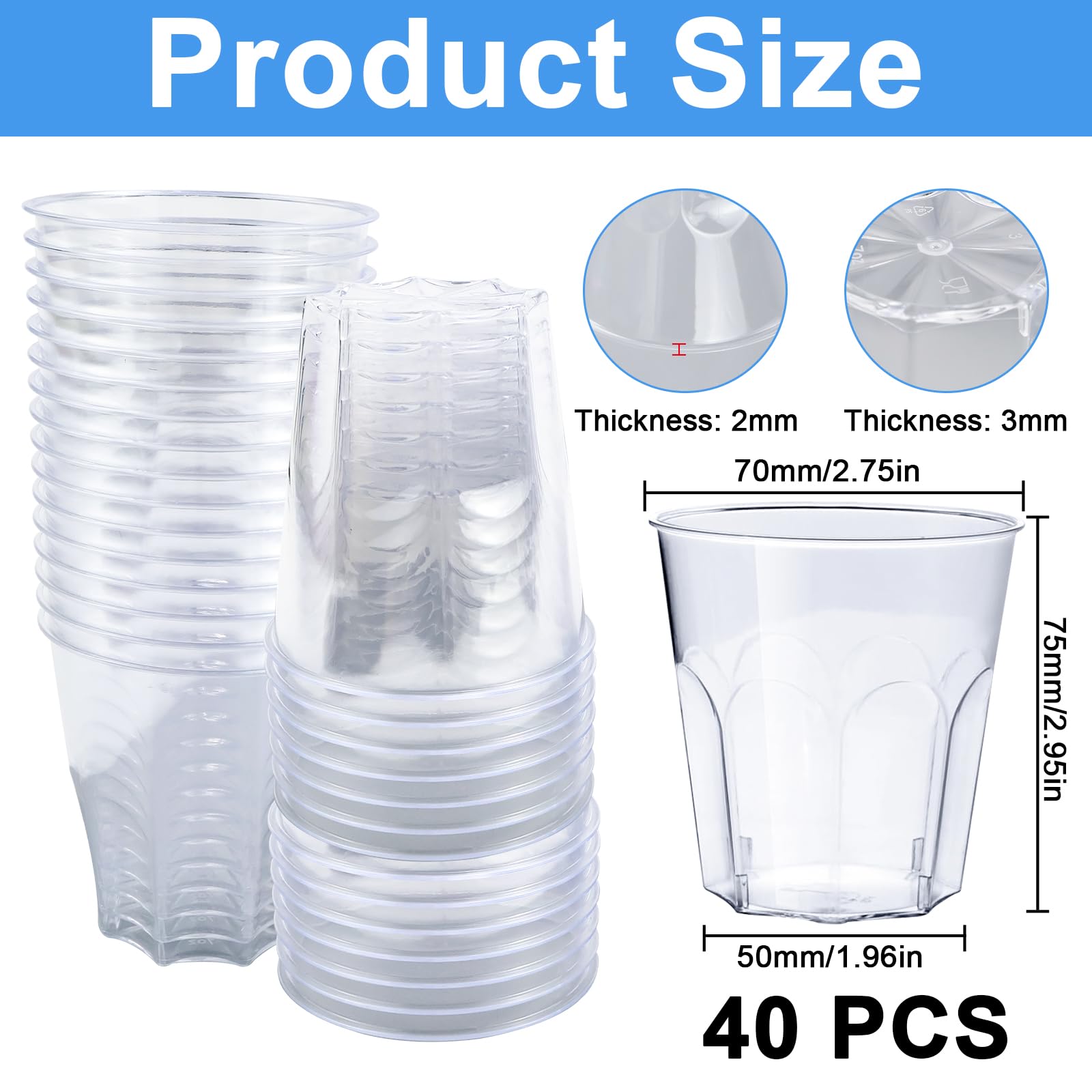 Bicchieri Plastica Rigida Lavabili 40 Pezzi Bicchieri in Plastica Trasparente 200 ml Resistenti e Riutilizzabili per Compleanni Matrimoni Barbecue Feste