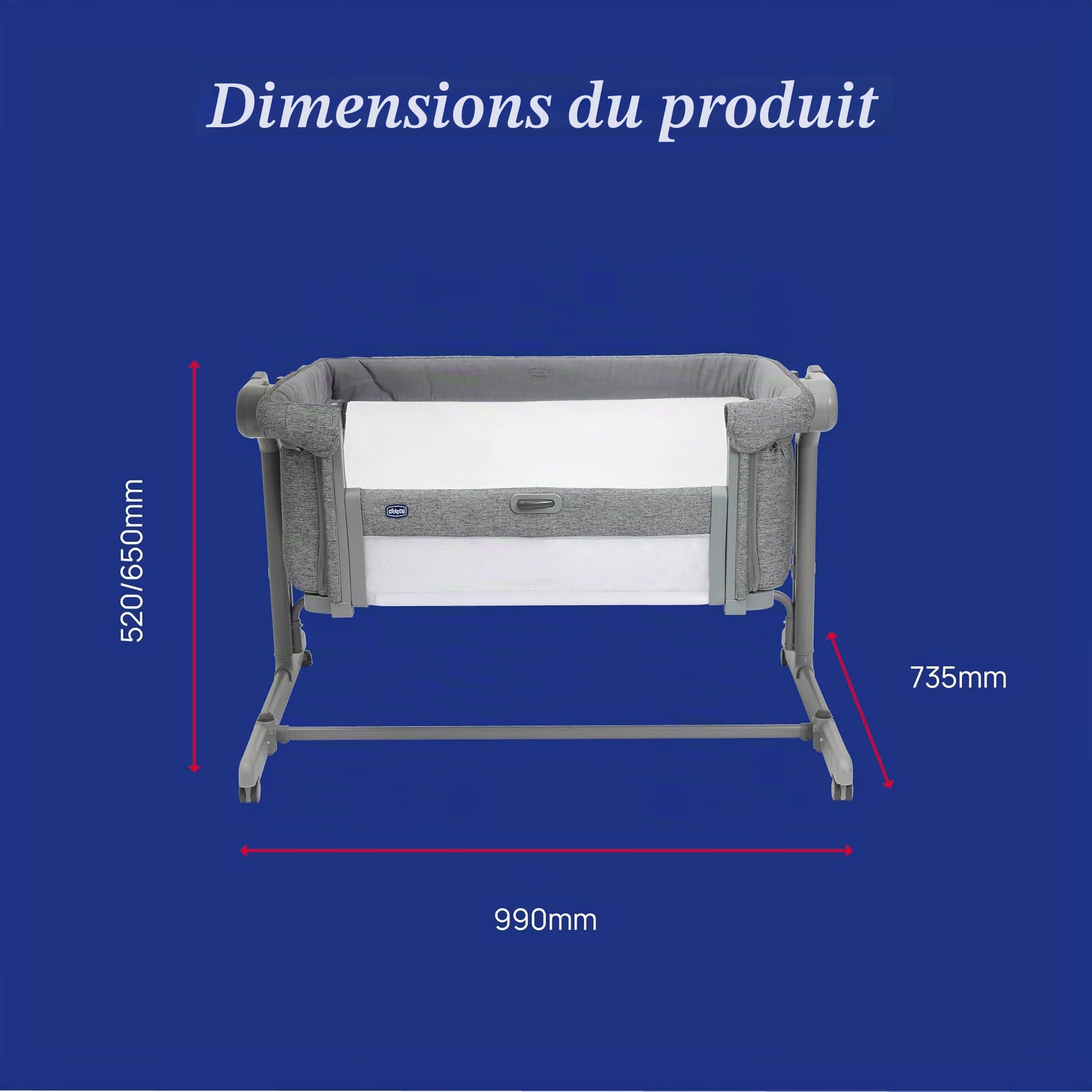 Chicco Next2Me Magic Evo Berceau de cododo pour bébé, Compatible avec différents Lits, Mode à Bascule, Hauteur réglable, barrière coulissante, 4 Roues, Bonne Circulation de l'air, Matelas et Sac