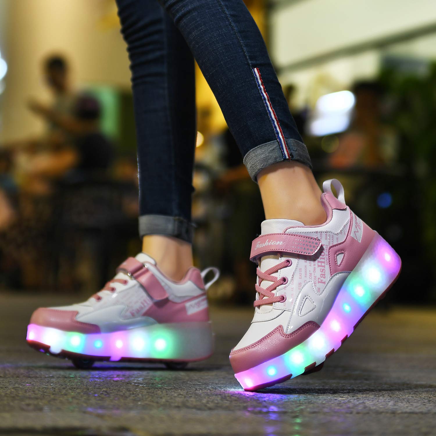 USB Aufladen 7 Farbwechsel LED Blinkend Schuhe Mit Doppelt Rollen Automatisch Räder Rochen Skateboardschuhe Outdoor Fitnessschuhe Gymnastik Laufschuhe Sneakers für Jungen Mädchen