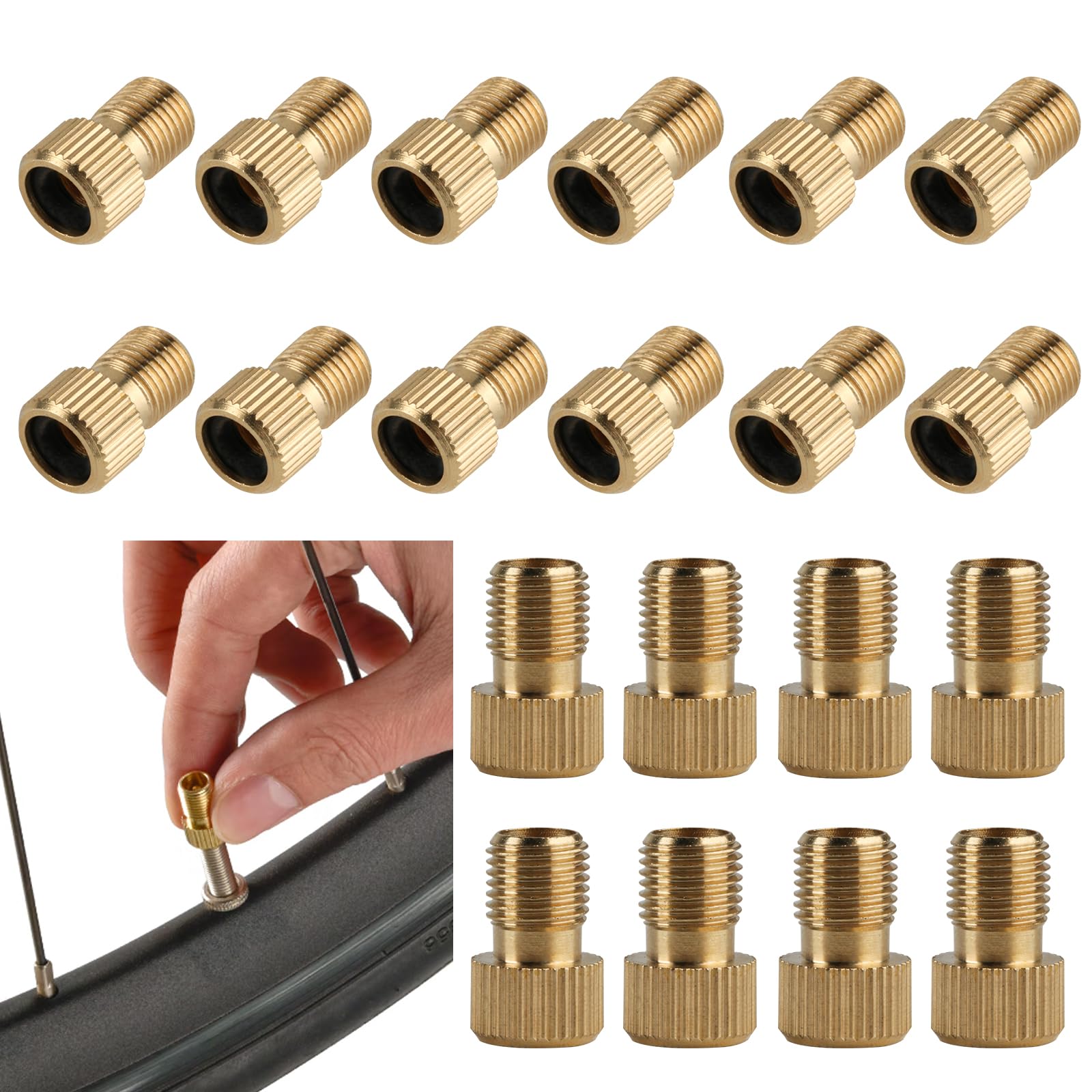 Valv Adaptor Lot de 4 adaptateurs de Valve de Vélo VTT DV SV Bouchon de Valve en Laiton Embout