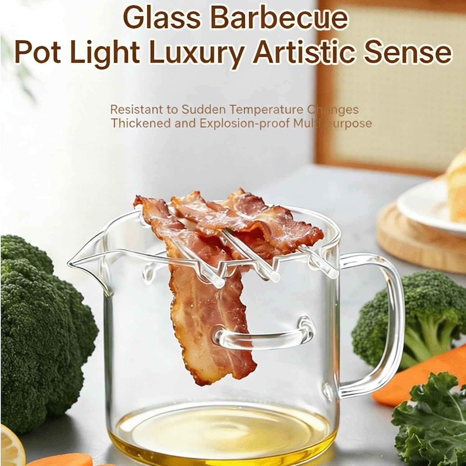 Borosilicate Glass Bacon Cooker with Raised Rack, B