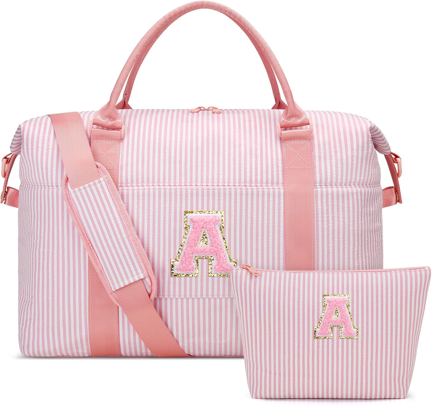 Birthday Gifts for Teen Girl, Personalized Dance Travel Duffel Bag for Girls Women, Cute Initial Overnight Weekender Gym Bag with Makeup Pouch（Pink,A)
