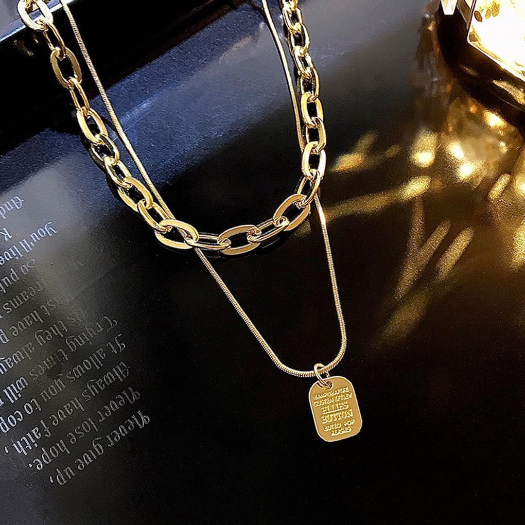 Chunky Gold Layered Necklaces for Women Vintage Square Pendant Long Necklace Paperclip Chain Stacked Choker Necklaces Beautiful Festival Jewelry - Image 7