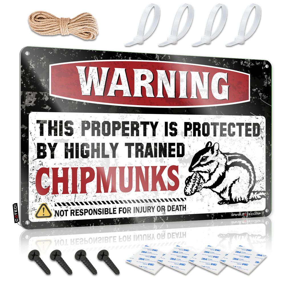 Fzfn Colour Warning This Property Is Protected By A Highly Trained Chipmunks Tiki Outhouse Hanging | Lovely Poster Decor Vintage Metal Wall Decor(30X40cm)