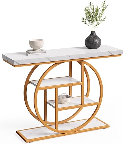Miniatura 8 de LITTLE TREE Mesa consola, mesa de entrada de 4 niveles detrás del sofá, mesa moderna de sofá de 41.3 pulgadas para sala de estar, mesa de pasillo