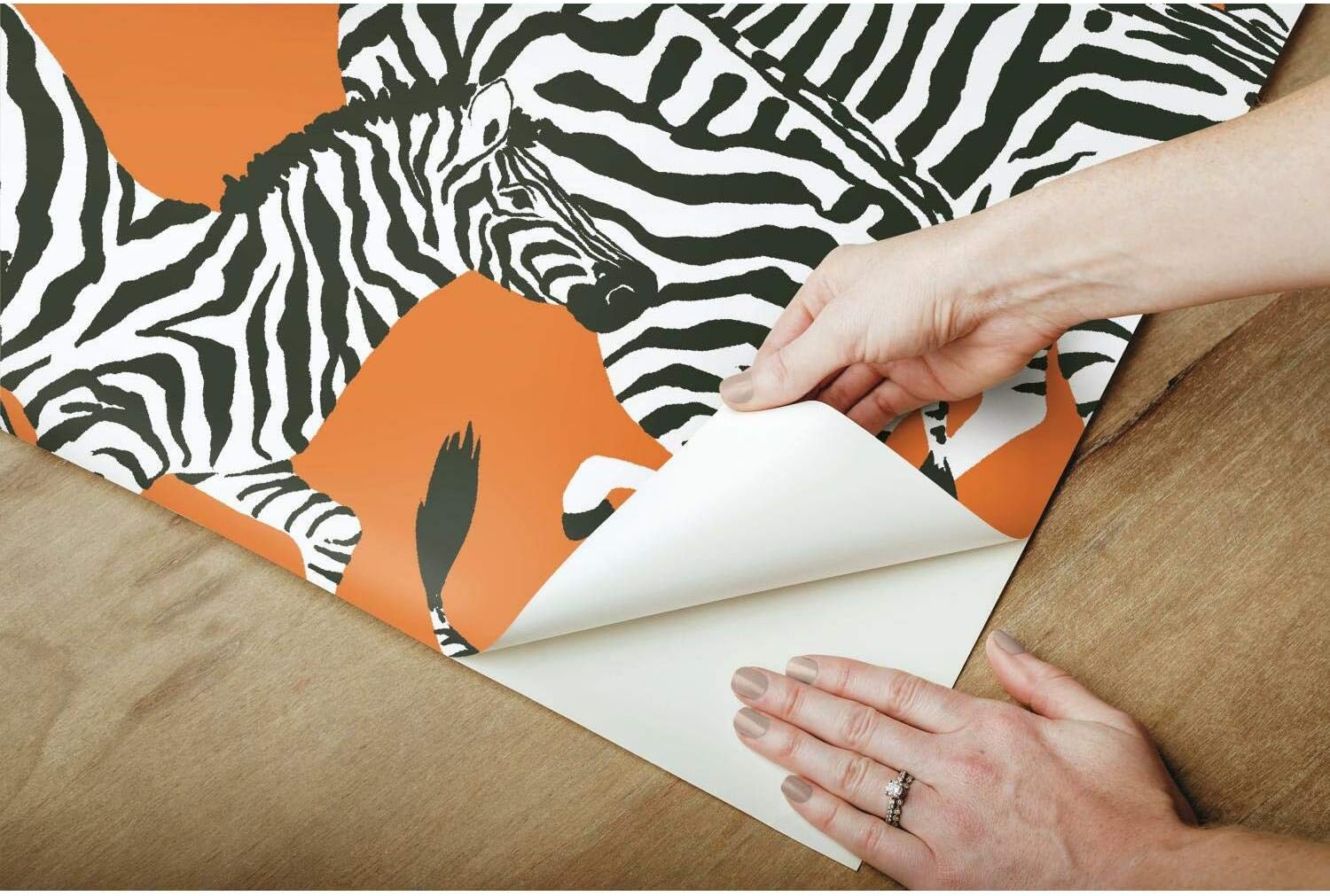 RoomMates Waverly RMK11875RL Herd Together Peel and Stick Wallpaper (18 in x 18.86 ft) – Easy Application, No Sticky Residue – Orange and White